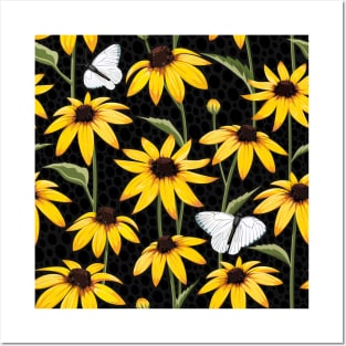 Rudbeckia pattern black Posters and Art